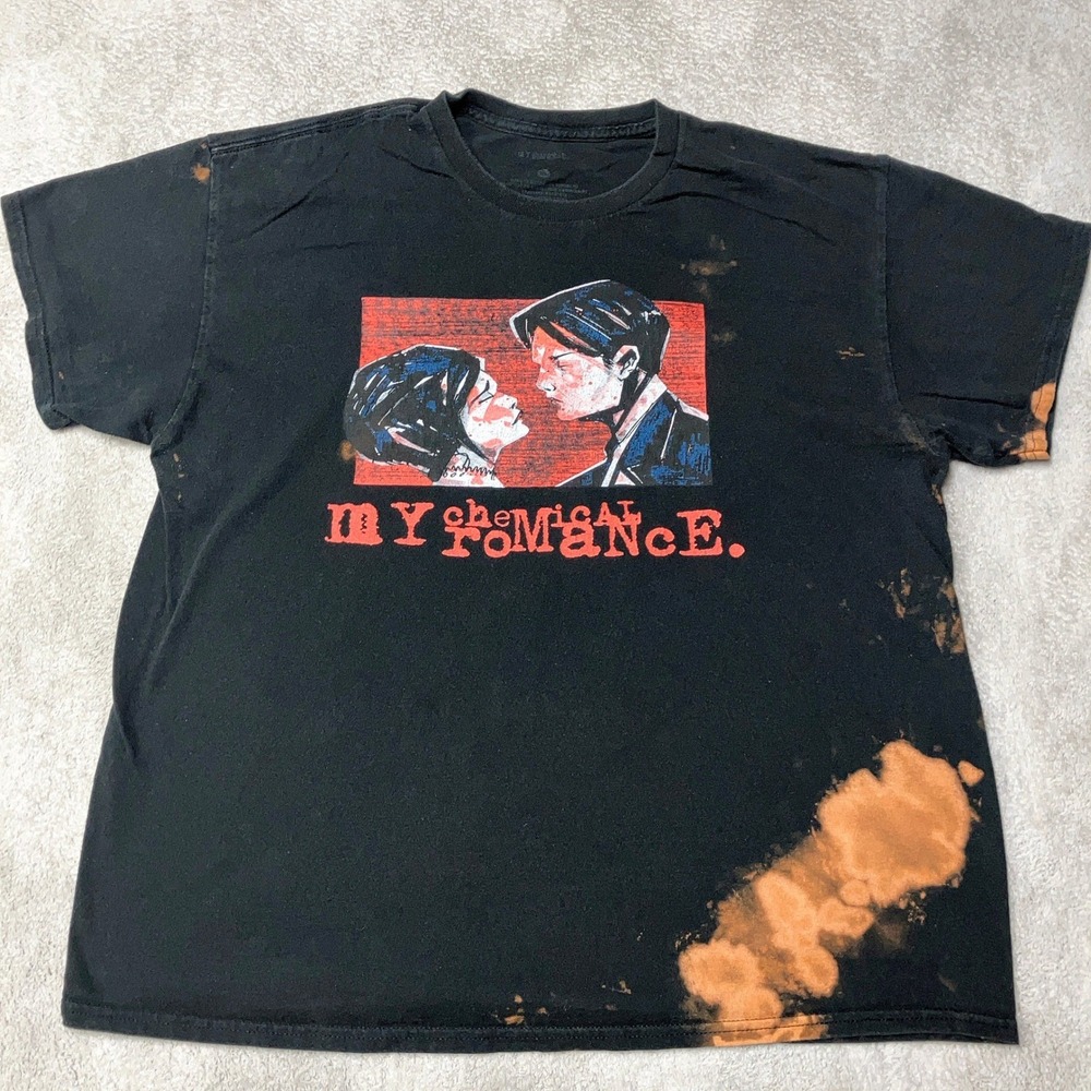 My Chemical Romance T-Shirt Three Cheers Black Bleach Wash Band Tee Mens XL